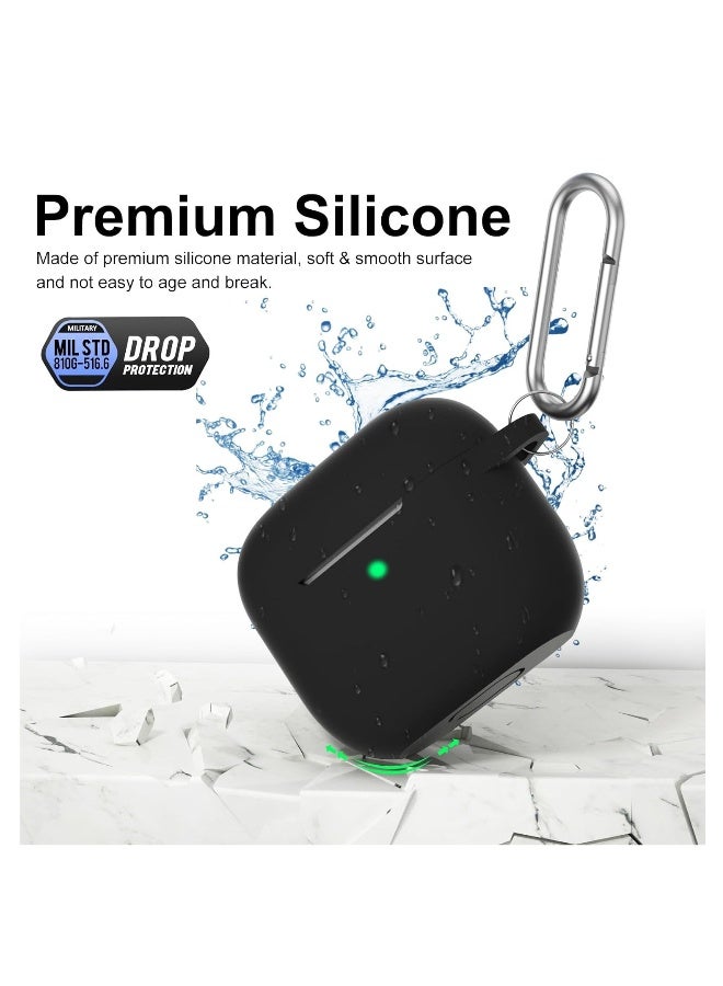 For Apple Airpod 4/Airpods 4th Generation/Airpod 4th Gen Case Cover with Keychain, Full Protective Silicone Case Accessories , Front LED Visible (Black) - Image 3
