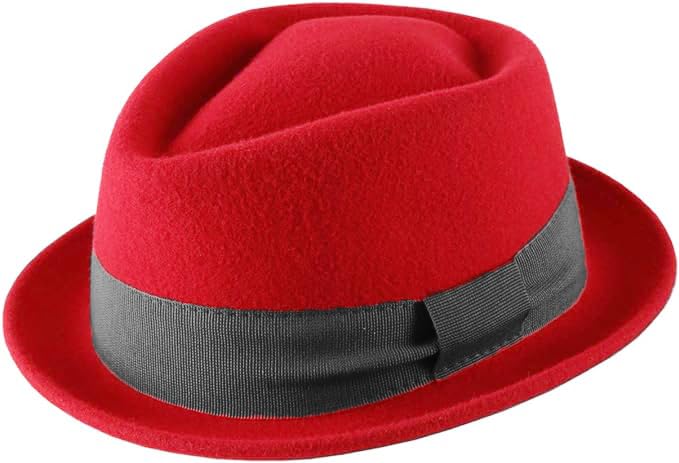 CLOTHERA Wool Blend Pork Pie Hat for Men/Women, Short-Brim Flat Top Hat (Red), Free Size - Image 3