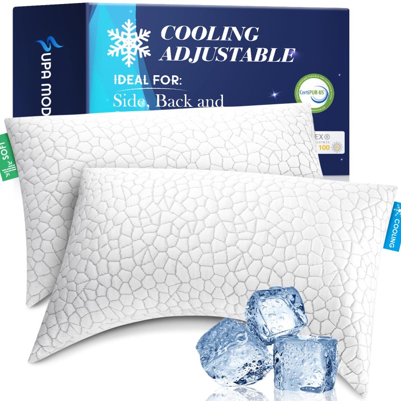SUPA MODERN Cooling Pillow Queen Size Set of 2, Adjustable Bed Pillows for Sleeping, Luxury Shredded Memory Foam Side Sleeper Pillows 2 Pack, Cool No Flat Firm Cervical Neck Pillow for Side Sleepers Neck Pain - Image 1