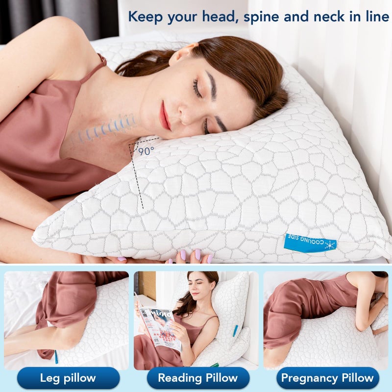 SUPA MODERN Cooling Pillow Queen Size Set of 2, Adjustable Bed Pillows for Sleeping, Luxury Shredded Memory Foam Side Sleeper Pillows 2 Pack, Cool No Flat Firm Cervical Neck Pillow for Side Sleepers Neck Pain - Image 3