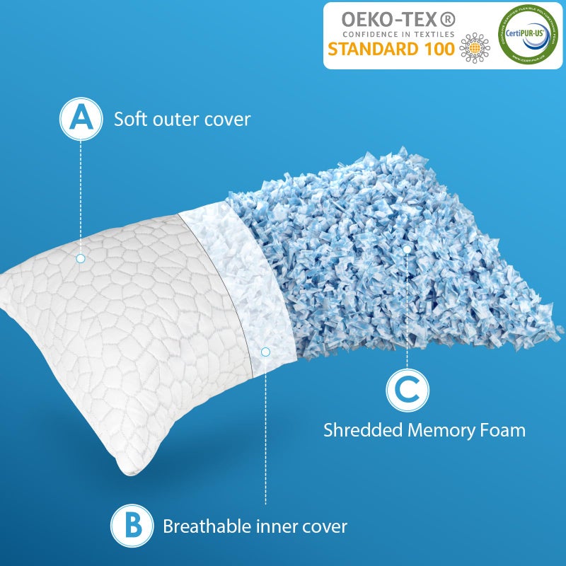 SUPA MODERN Cooling Pillow Queen Size Set of 2, Adjustable Bed Pillows for Sleeping, Luxury Shredded Memory Foam Side Sleeper Pillows 2 Pack, Cool No Flat Firm Cervical Neck Pillow for Side Sleepers Neck Pain - Image 4