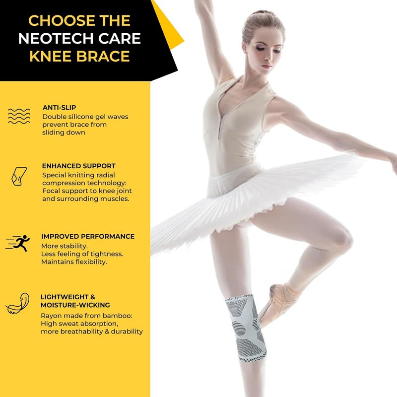 Neotech Care Bamboo Fiber Knee Support Lightweight Elastic Comfortable Breathable Fabric Sleeve Brace for Men Women Youth Right or Left Grey Colour Size L 1 Unit - Image 5