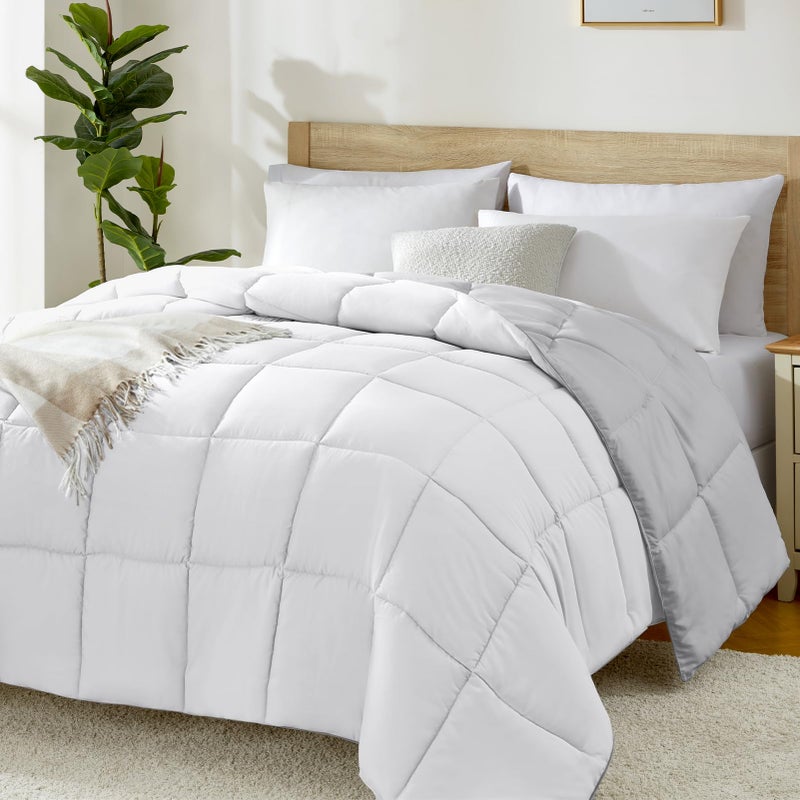 Homelike Moment Lightweight Twin Comforter - Grey Down Alternative Comforters Twin Size Bed  All Season Duvet Insert Quilted Reversible Bedding Comforter Soft Cozy Twin Size White/Light Gray - Image 3