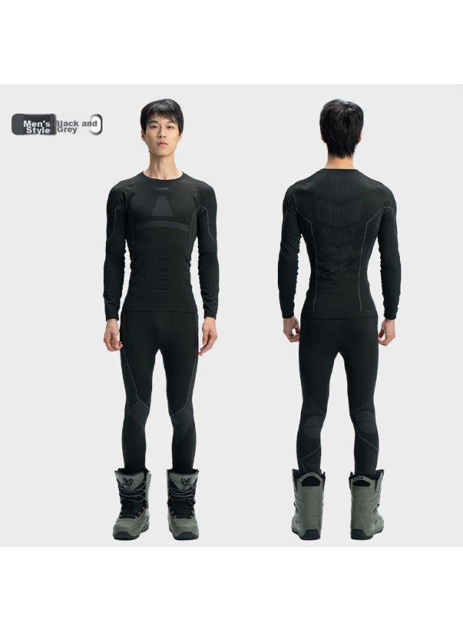 Uto Men's Quick Dry Compression Base Layer Set For Skiing, Hiking, Outdoor Sports - Black/grey, Size M - Image 4