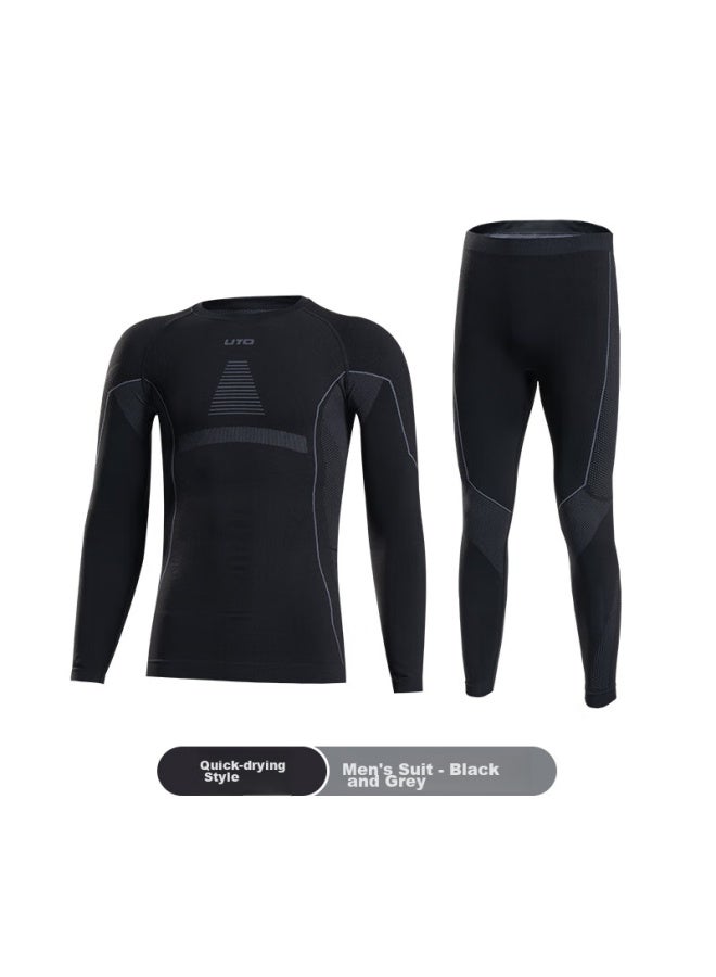 Uto Men's Quick Dry Compression Base Layer Set For Skiing, Hiking, Outdoor Sports - Black/grey, Size M - Image 3