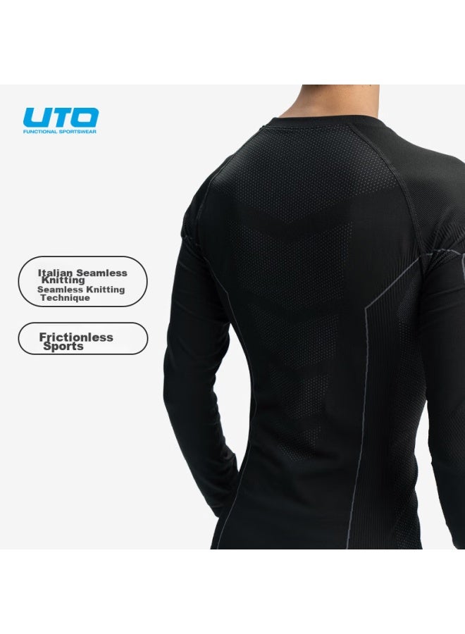 Uto Men's Quick Dry Compression Base Layer Set For Skiing, Hiking, Outdoor Sports - Black/grey, Size M - Image 2