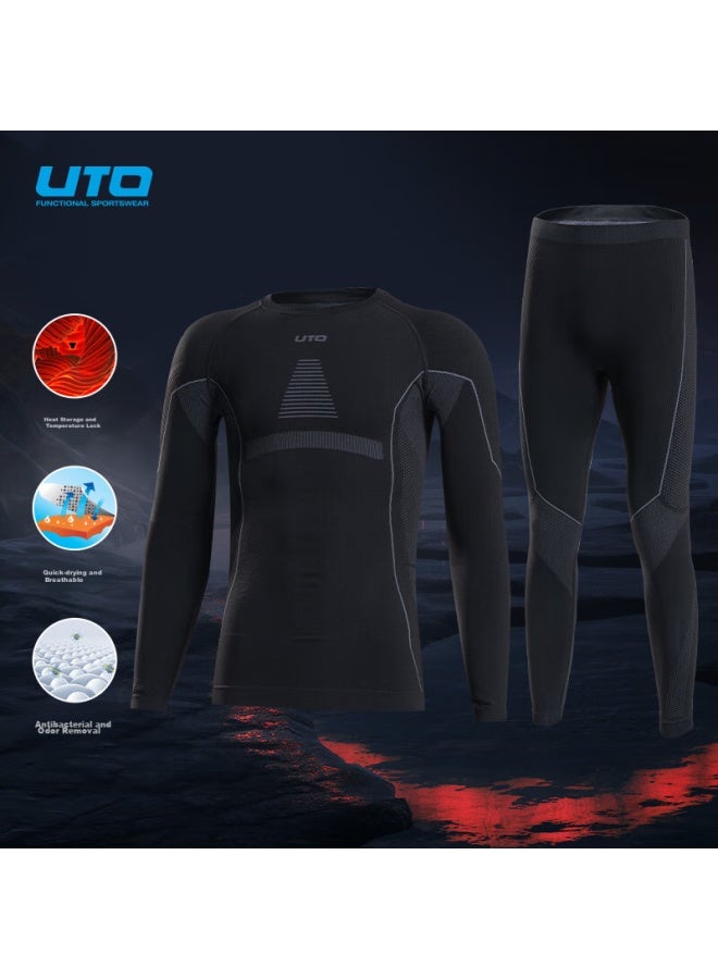 Uto Men's Quick Dry Compression Base Layer Set For Skiing, Hiking, Outdoor Sports - Black/grey, Size M - Image 1