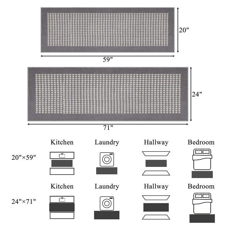 Ileading Laundry Room Runner Rug 20""X59"" Water Absorbent Kitchen Floor Mats Non Slip Entryway Throw Rugs Machine Washable Small Carpet for Doormat Hallway Sink Bedroom Petmat (Grey) - Image 3