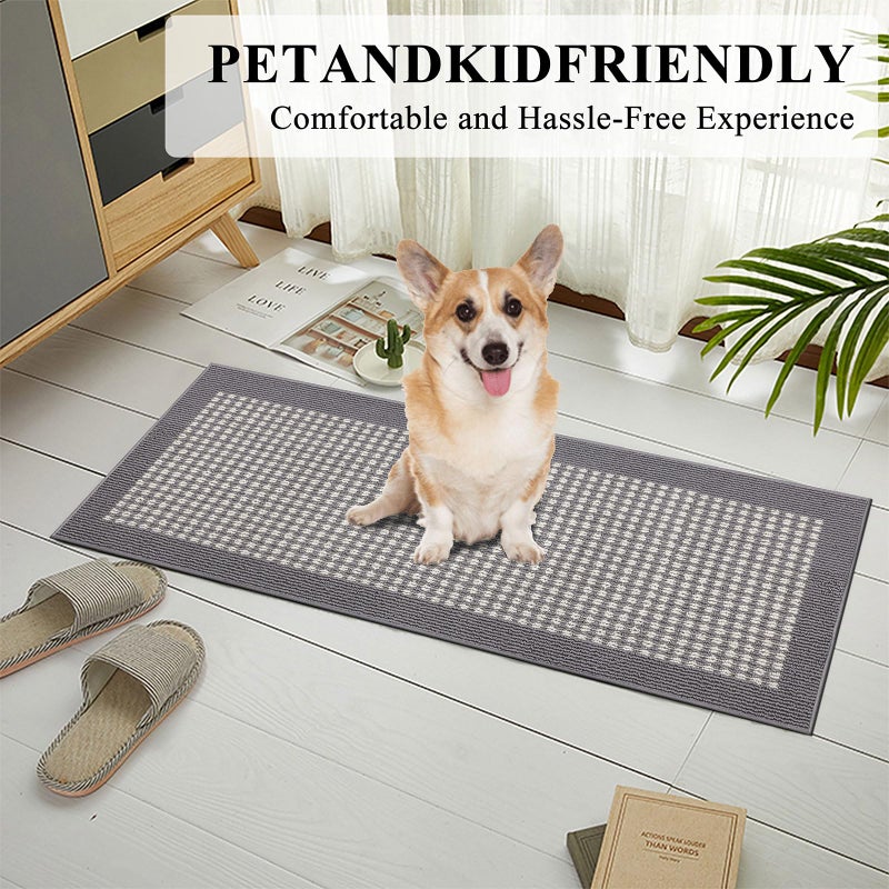 Ileading Laundry Room Runner Rug 20""X59"" Water Absorbent Kitchen Floor Mats Non Slip Entryway Throw Rugs Machine Washable Small Carpet for Doormat Hallway Sink Bedroom Petmat (Grey) - Image 2