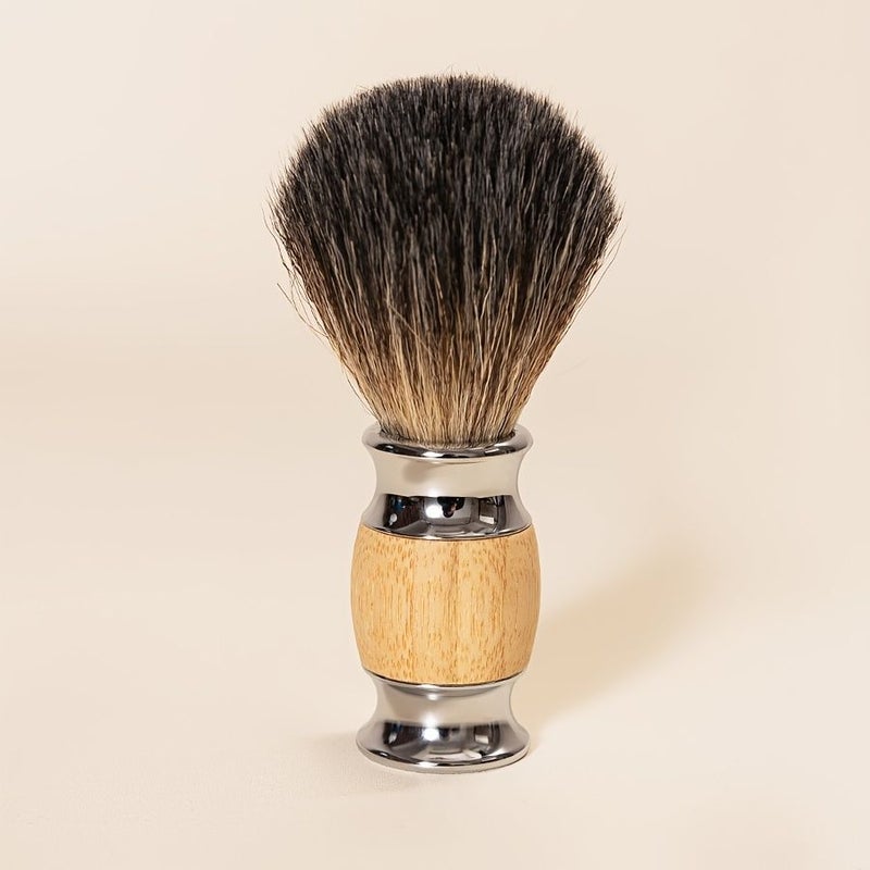 Beige Badger Hair Shaving Brush High Quality Grooming Tool Portable Short Handle Travel Shaving Brush Easily Creates Lather Saves Shaving Cream Essential Mens Business Trip Father Day Birthday Gift - Image 1