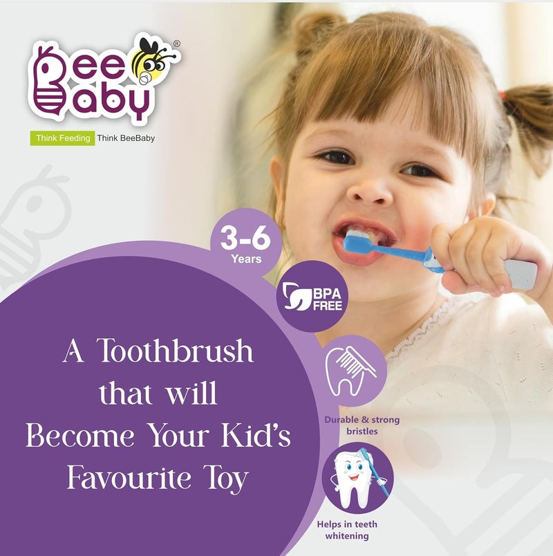 Beebaby Unicorn Brush Buddy Toothbrush for Kids 3-6 Years, Soft Handle for Easy Grip, 10 x Softer Tapered Bristles Ideal for Milk and Permanent Teeth, 100% BPA Free. Blue - Image 3