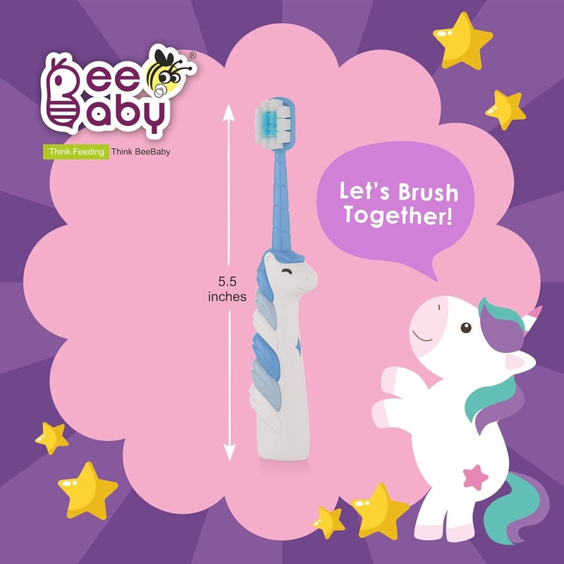 Beebaby Unicorn Brush Buddy Toothbrush for Kids 3-6 Years, Soft Handle for Easy Grip, 10 x Softer Tapered Bristles Ideal for Milk and Permanent Teeth, 100% BPA Free. Blue - Image 4