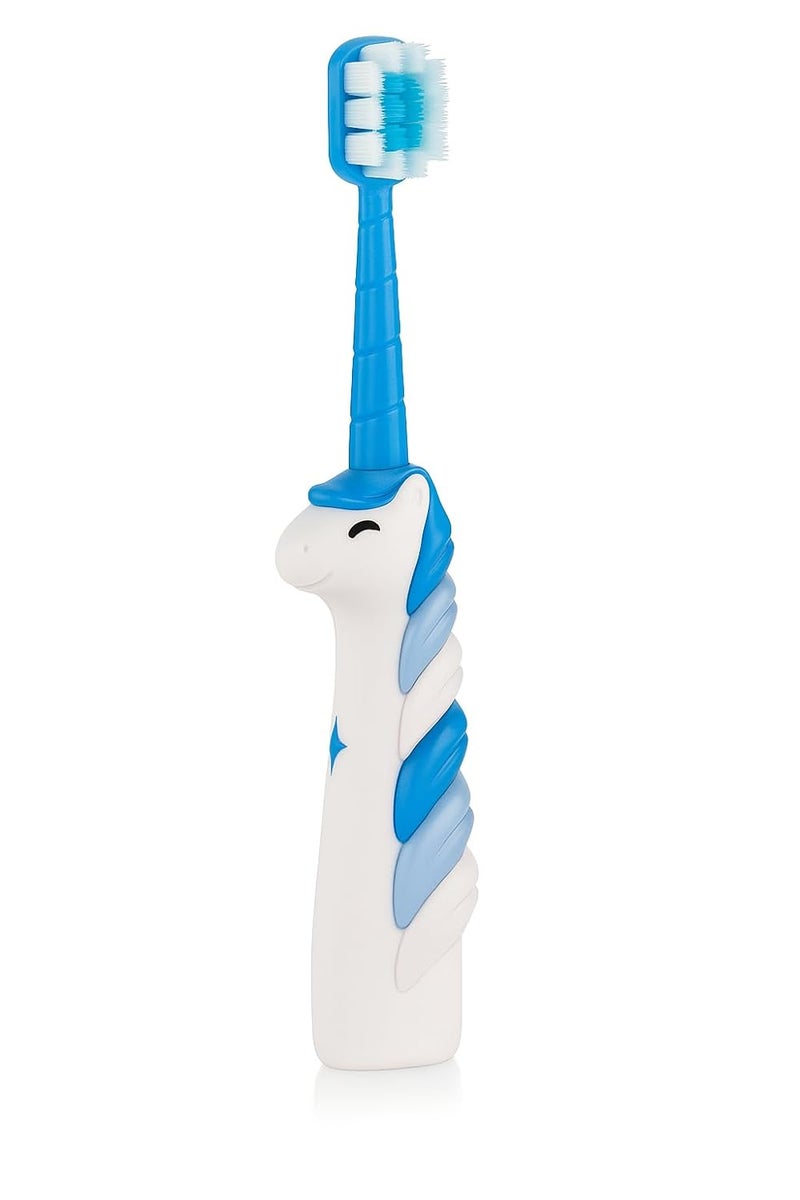 Beebaby Unicorn Brush Buddy Toothbrush for Kids 3-6 Years, Soft Handle for Easy Grip, 10 x Softer Tapered Bristles Ideal for Milk and Permanent Teeth, 100% BPA Free. Blue - Image 1