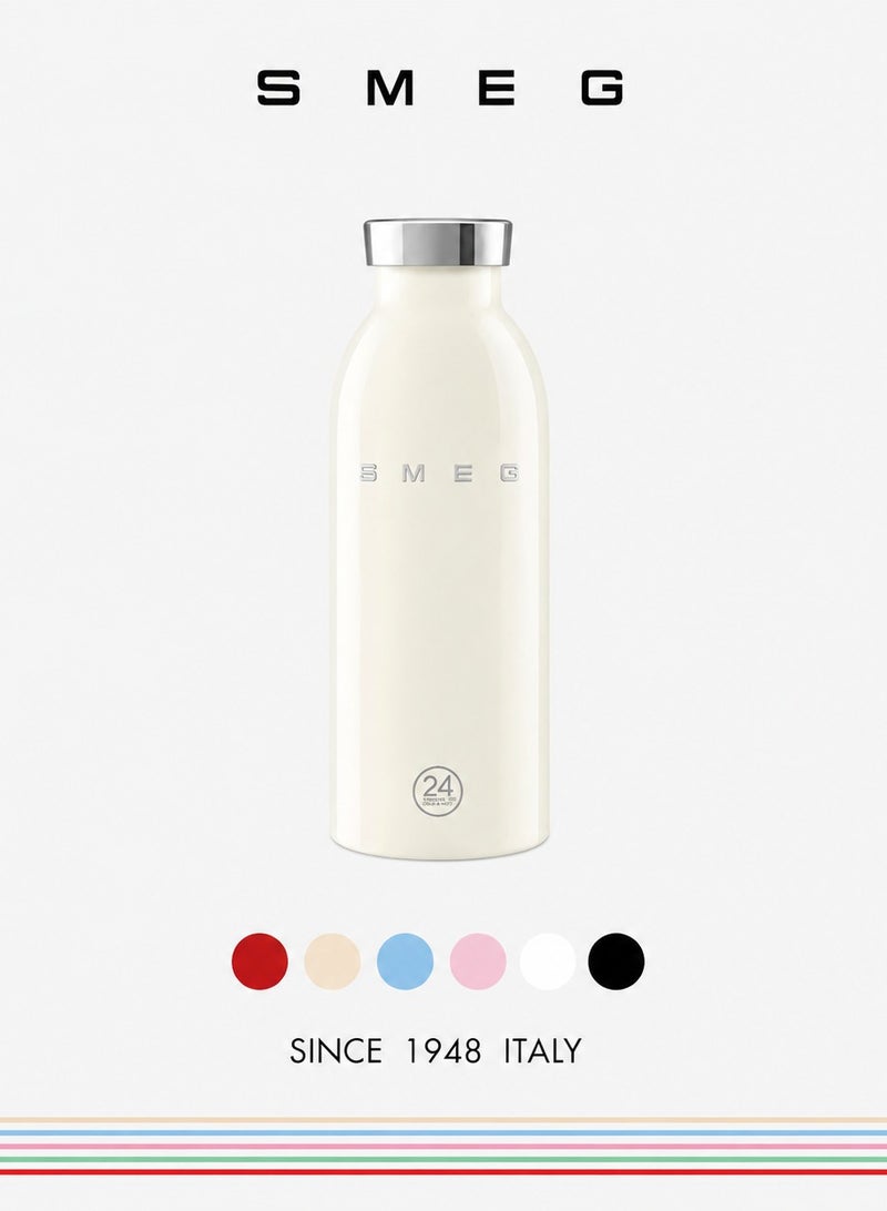 SMEG 24Bottles Clima bottle thermos 500ml, Travel Coffee Mug, Insulated Beverage Cup With Leakproof Lid, Long Lasting Coffee Tumbler With Lid, Travel Coffee Thermos, Cream - Image 1