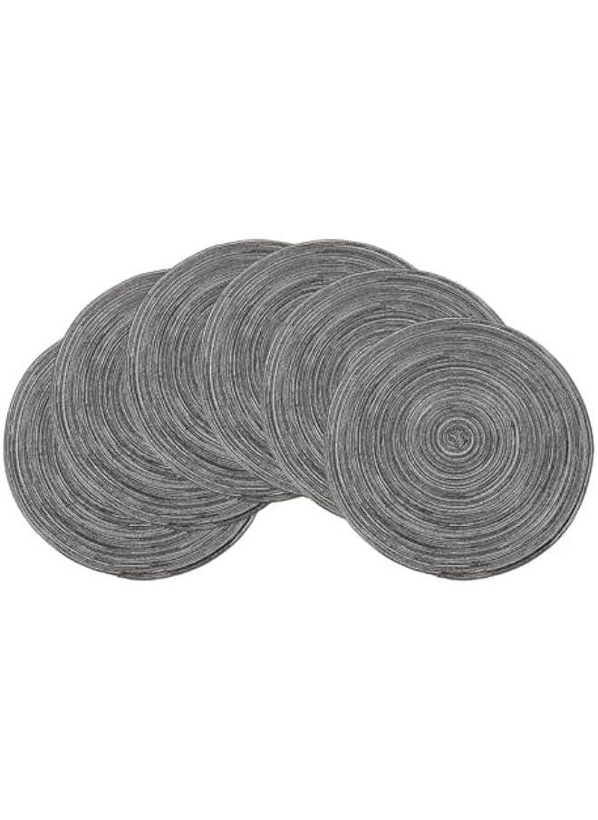 HOOKOR Round Placemats Set of 6 for Dining Tables 15 inch Cotton Braided Placemats Washable Reversible for Kitchen Holiday Party, Black Gray  - Image 1