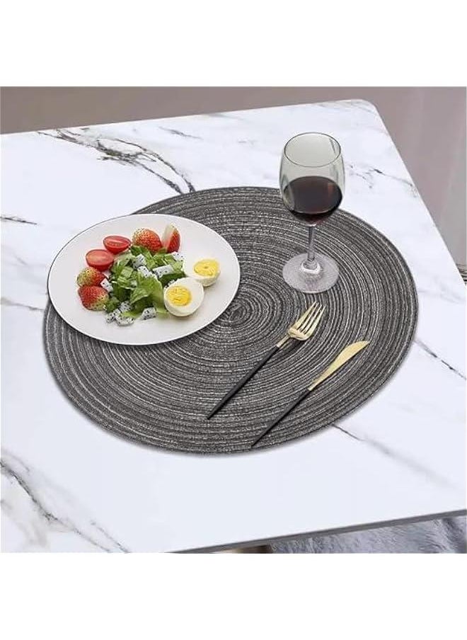 HOOKOR Round Placemats Set of 6 for Dining Tables 15 inch Cotton Braided Placemats Washable Reversible for Kitchen Holiday Party, Black Gray  - Image 2