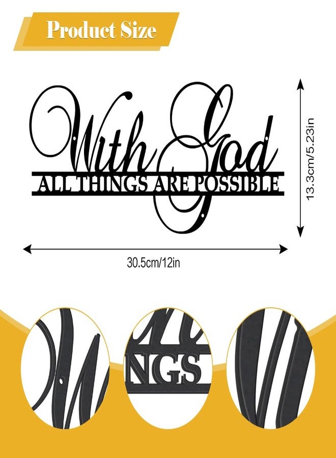 HQIOA With God All Things Are Possible Sign Metal Wall Decor Bible Verses Wall Decor Religious Scripture Black Metal Signs Metal Outdoor Wall Decor Home Wall Decor for Bedroom Living Room Bathroom - Image 2
