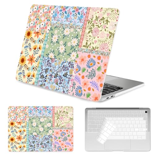 Seorsok Compatible with MacBook Air 13 Inch Case 2022 2021 2020-2018 Release A1932 A2179 M1 A2337 Touch ID,Colorful Blooming Flower Plastic Hard Shell Case with Keyboard Cover,Pink Floral - Image 1