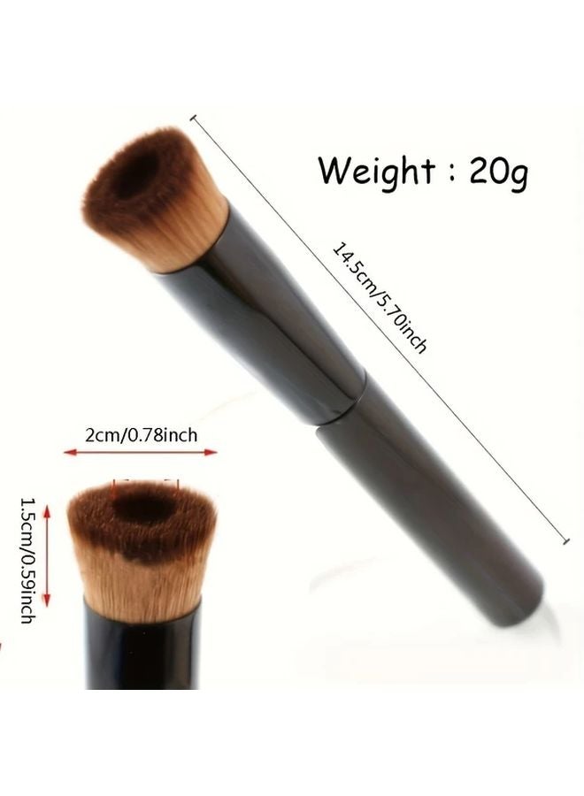 Black Flat Top Foundation Brush For Liquid Cream Powder Makeup Nylon Bristles - Image 3