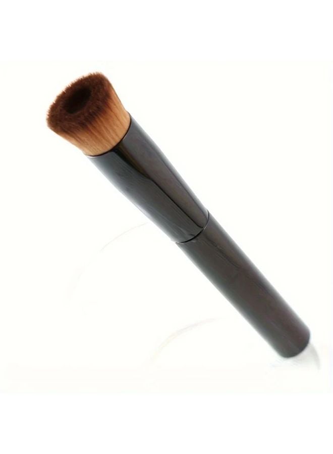 Black Flat Top Foundation Brush For Liquid Cream Powder Makeup Nylon Bristles - Image 4