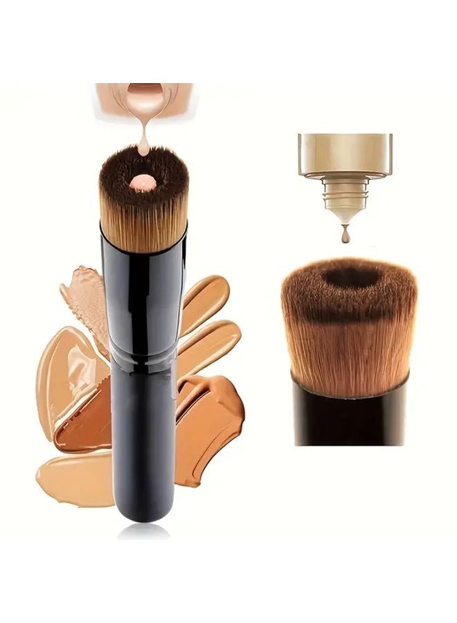 Black Flat Top Foundation Brush For Liquid Cream Powder Makeup Nylon Bristles - Image 2