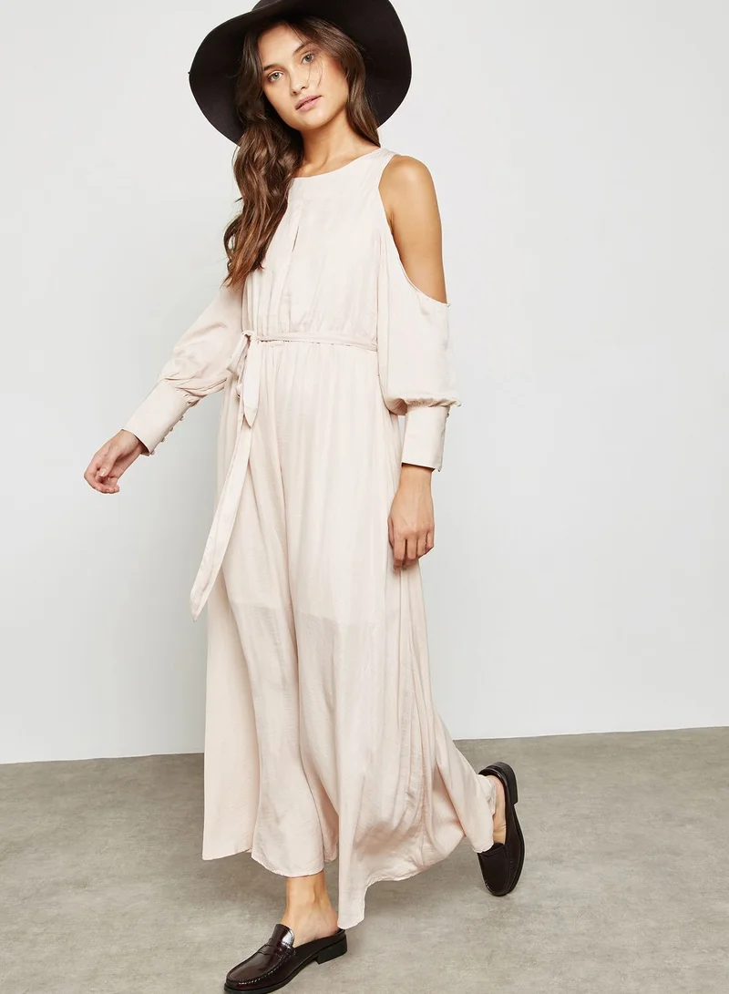 Ginger Cold Shoulder Self Tie Maxi Dress