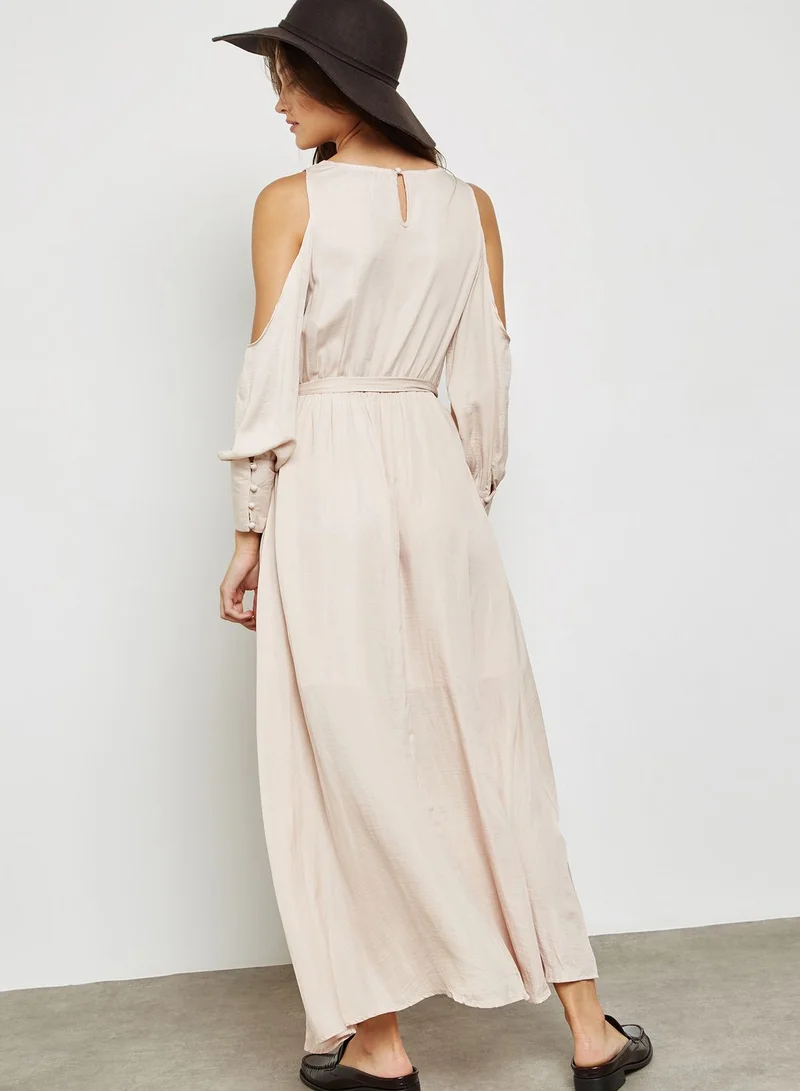 Ginger Cold Shoulder Self Tie Maxi Dress