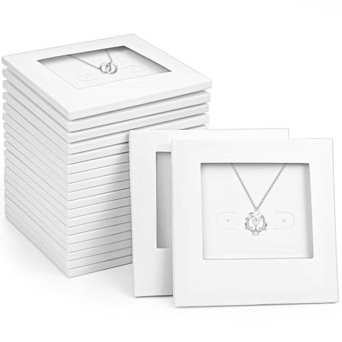 Festiko® Jewellery Display Cards with Window, Necklace & Earring Holder Packaging for Selling, Thick Display Frame for Jewellery, Bracelet & Pendant Storage (20 PCS Square) (white, 20) - Image 1