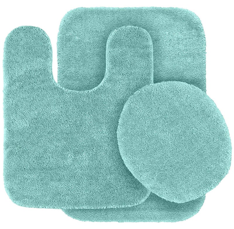 3pc Solid Non Slip Soft Bath Rug Set for Bathroom U-Shaped Contour Rug, Mat and Toilet Lid Cover New# Angela (Coffee)