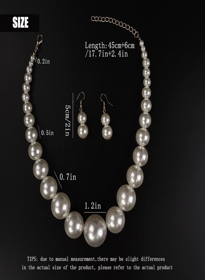 Aimimier 1920s Vintage Big Faux Pearl Strand Necklace with Earrings Set Large Chunky Pearl Choker Statement Chain for Women - Image 5