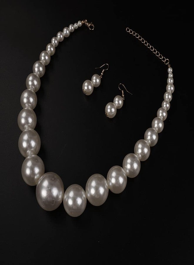 Aimimier 1920s Vintage Big Faux Pearl Strand Necklace with Earrings Set Large Chunky Pearl Choker Statement Chain for Women - Image 4