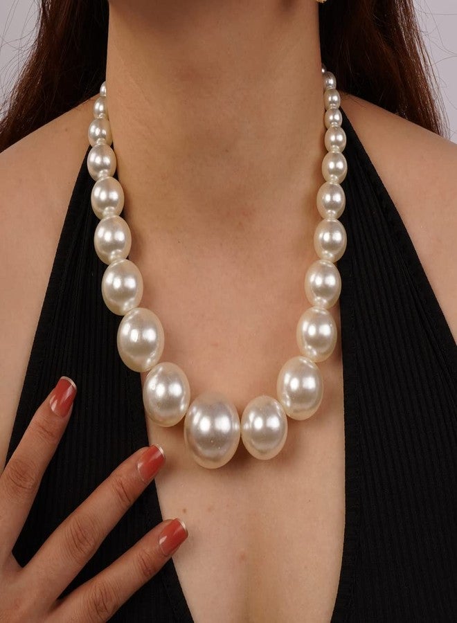 Aimimier 1920s Vintage Big Faux Pearl Strand Necklace with Earrings Set Large Chunky Pearl Choker Statement Chain for Women - Image 3