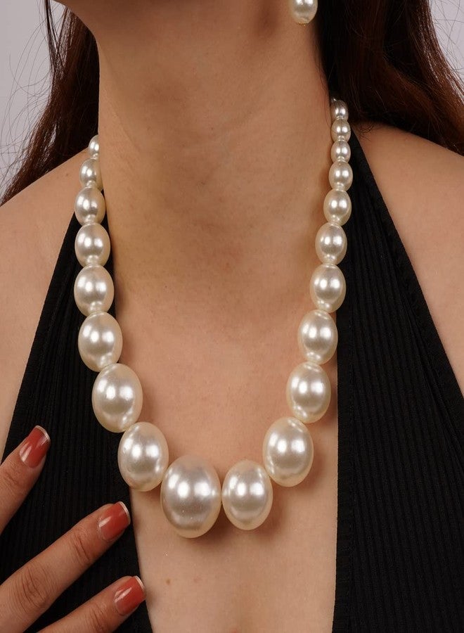 Aimimier 1920s Vintage Big Faux Pearl Strand Necklace with Earrings Set Large Chunky Pearl Choker Statement Chain for Women - Image 2