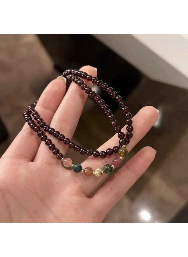 Goolsky Multi-Layer Garnet Beaded Bracelet & Necklace Set – Vintage Niche Jewelry for Couples & Best Friends, Adjustable Size Garnet Beads, Daily Wear Matching Gift - Image 4