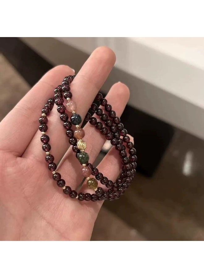 Goolsky Multi-Layer Garnet Beaded Bracelet & Necklace Set – Vintage Niche Jewelry for Couples & Best Friends, Adjustable Size Garnet Beads, Daily Wear Matching Gift - Image 3