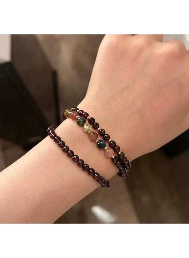 Goolsky Multi-Layer Garnet Beaded Bracelet & Necklace Set – Vintage Niche Jewelry for Couples & Best Friends, Adjustable Size Garnet Beads, Daily Wear Matching Gift - Image 1