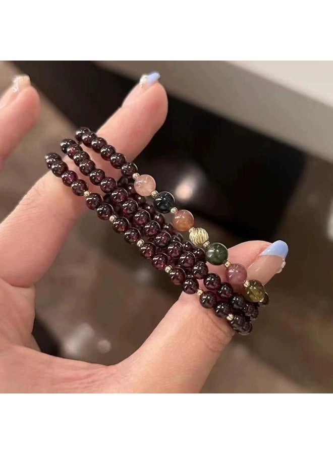 Goolsky Multi-Layer Garnet Beaded Bracelet & Necklace Set – Vintage Niche Jewelry for Couples & Best Friends, Adjustable Size Garnet Beads, Daily Wear Matching Gift - Image 2