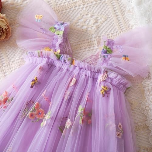 NNJXD Baby Girl Flower Embroidery Tulle Dress Butterfly Toddler Birthday Party Dresses 2109 Purple Size(100) 2-3 Years - Image 2