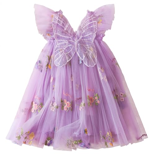NNJXD Baby Girl Flower Embroidery Tulle Dress Butterfly Toddler Birthday Party Dresses 2109 Purple Size(100) 2-3 Years - Image 1