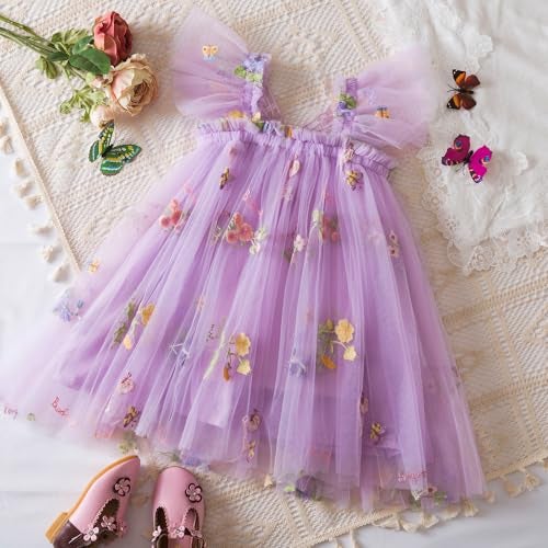 NNJXD Baby Girl Flower Embroidery Tulle Dress Butterfly Toddler Birthday Party Dresses 2109 Purple Size(100) 2-3 Years - Image 3