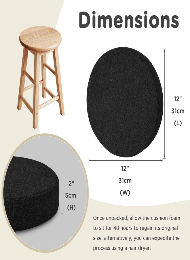 AddGrace Round Bar Stool Cushions 2 Pack Bar Stool Seat Cushion Non Slip Round Chair Pads with Removable and Washable Cover 12x12 Inch Black - Image 2