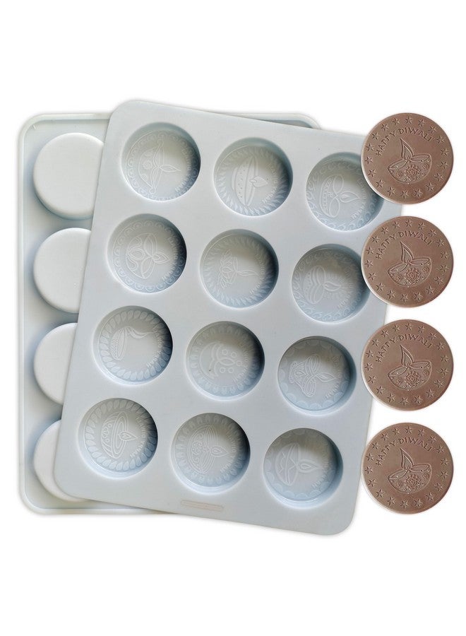 MoldBerry MoldBerry Chocolate Mould Making Silicone 12 Cavity Round Happy Diwali Chocolate Mold Cake Decoration deepavli Moulds Flexible & Reusable Special Diwali Mold(Pack of - 1)  - Image 1