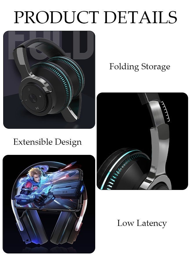 DUNISO Bluetooth Headphones With 7 Colors Light Over Ear Wireless Gaming Headphones with HiFi Stereo Headphones with Microphone and Soft Earpads for Cellphone PC Home Office - Image 5