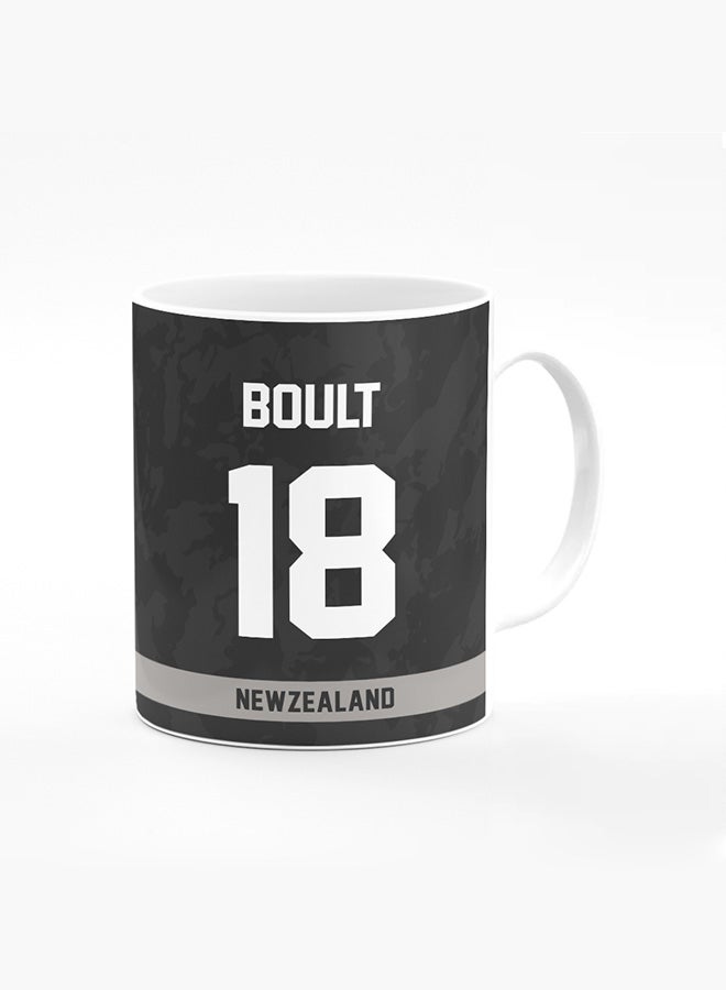 Stylizedd Designer Printed Coffee Mug with Heavy Duty Handle 11oz Ceramic Personalised Gift Mugs Cup [Microwave Safe & Dishwasher Proof ] - Cricket Player - Trent Boult, Jersey Number - 18 - Image 1