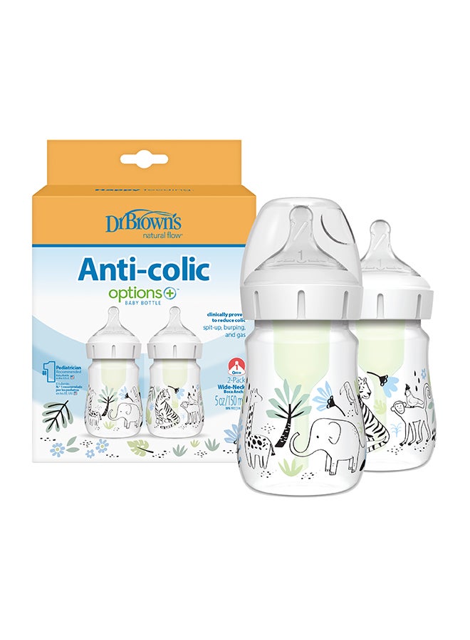 Dr. Brown’s 5 oz/150 mL PP W-N Anti-Colic Options+ Baby Bottle, Jungle, 2-Pack - Image 3