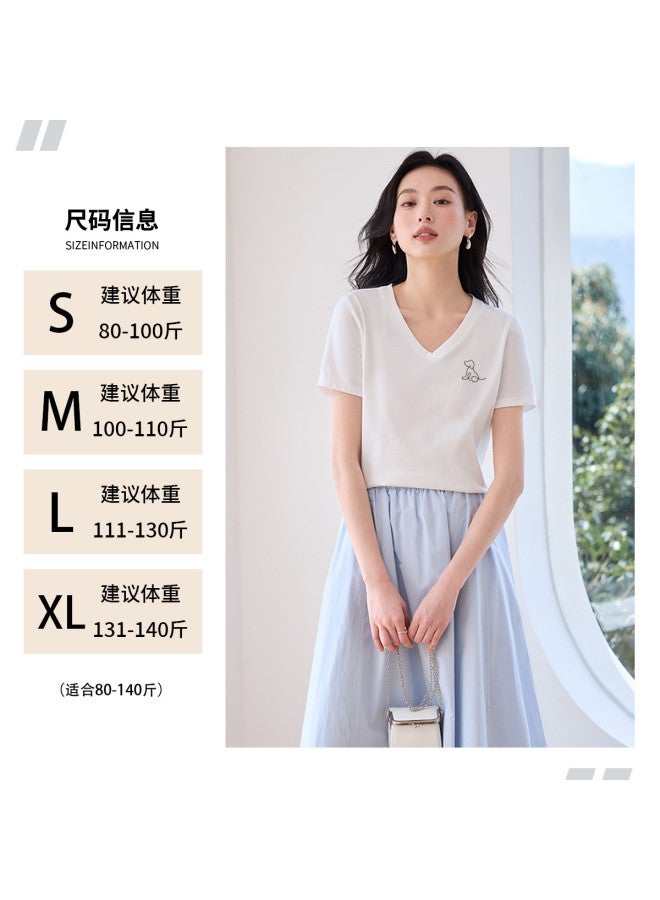 Hstyle v-neck Women's T-shirt 2025 Summer Thin Short Sleeve Slim-fit Casual Top - Image 4