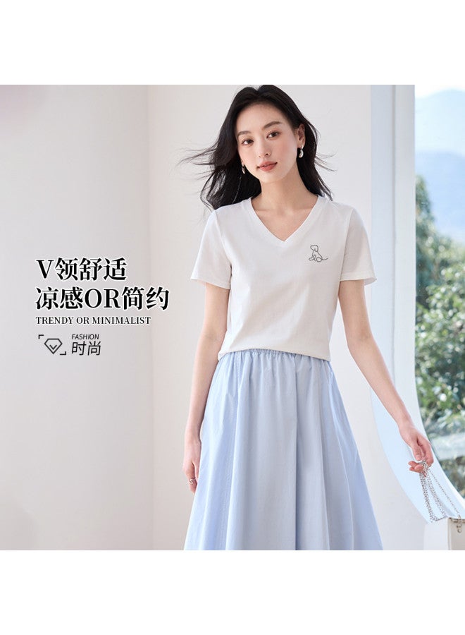 Hstyle v-neck Women's T-shirt 2025 Summer Thin Short Sleeve Slim-fit Casual Top - Image 2