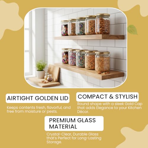 Machak Kitchen Storage Glass Jar With Air Tight Golden Metal Cap, 500 Gms, Clear (Set of 10) - Image 2