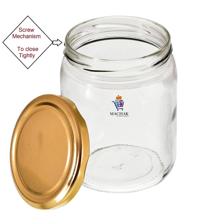 Machak Kitchen Storage Glass Jar With Air Tight Golden Metal Cap, 500 Gms, Clear (Set of 10) - Image 5