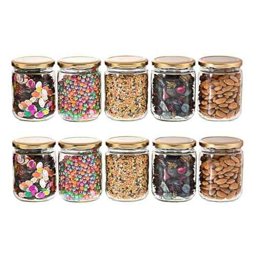 Machak Kitchen Storage Glass Jar With Air Tight Golden Metal Cap, 500 Gms, Clear (Set of 10) - Image 1